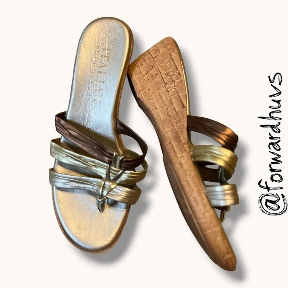 Italian Shoemakers Metallic Cork Wedge Slide Sandals 7.5